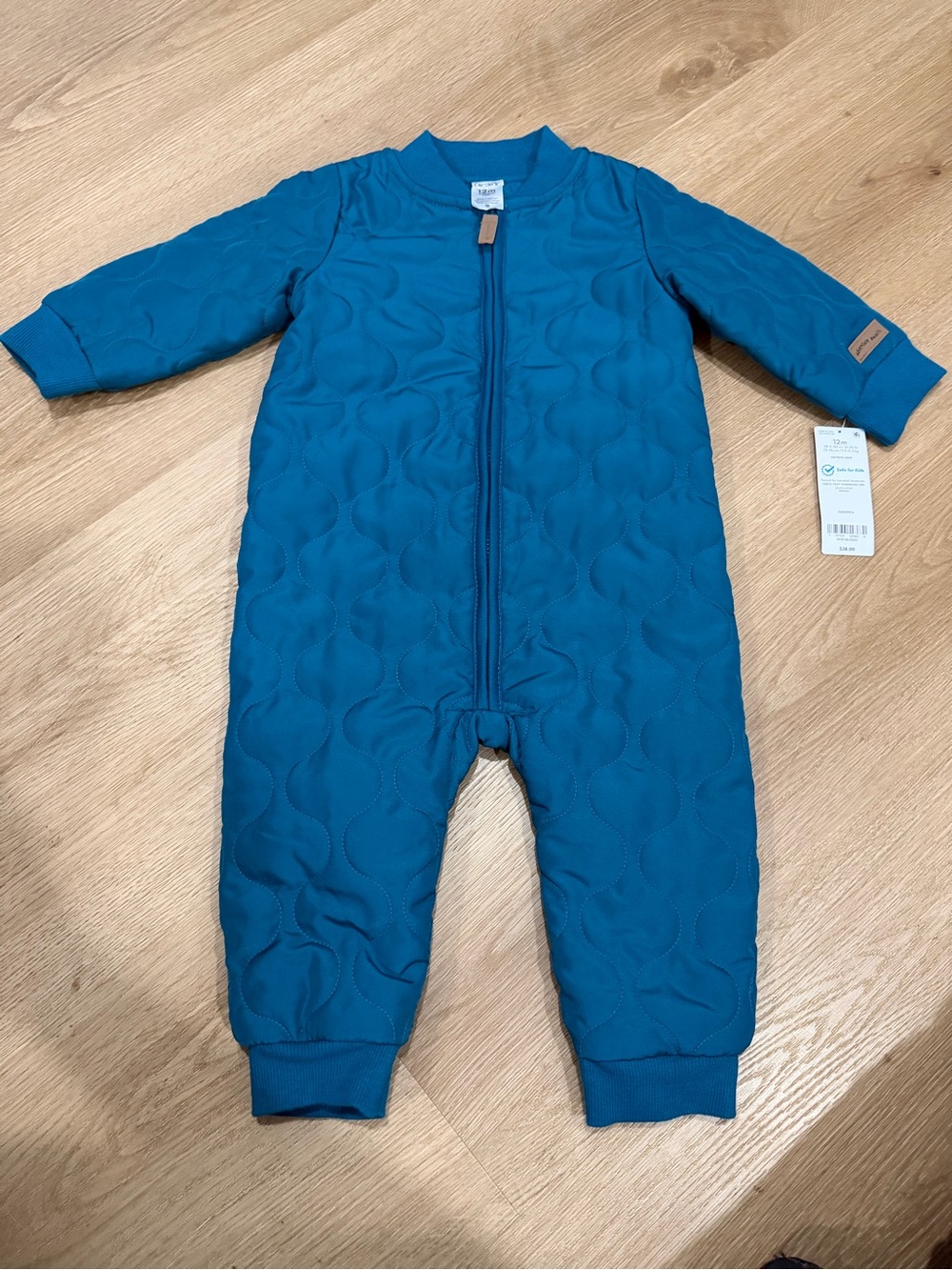 Carter's Teal Quilted Zipper Footie 12M